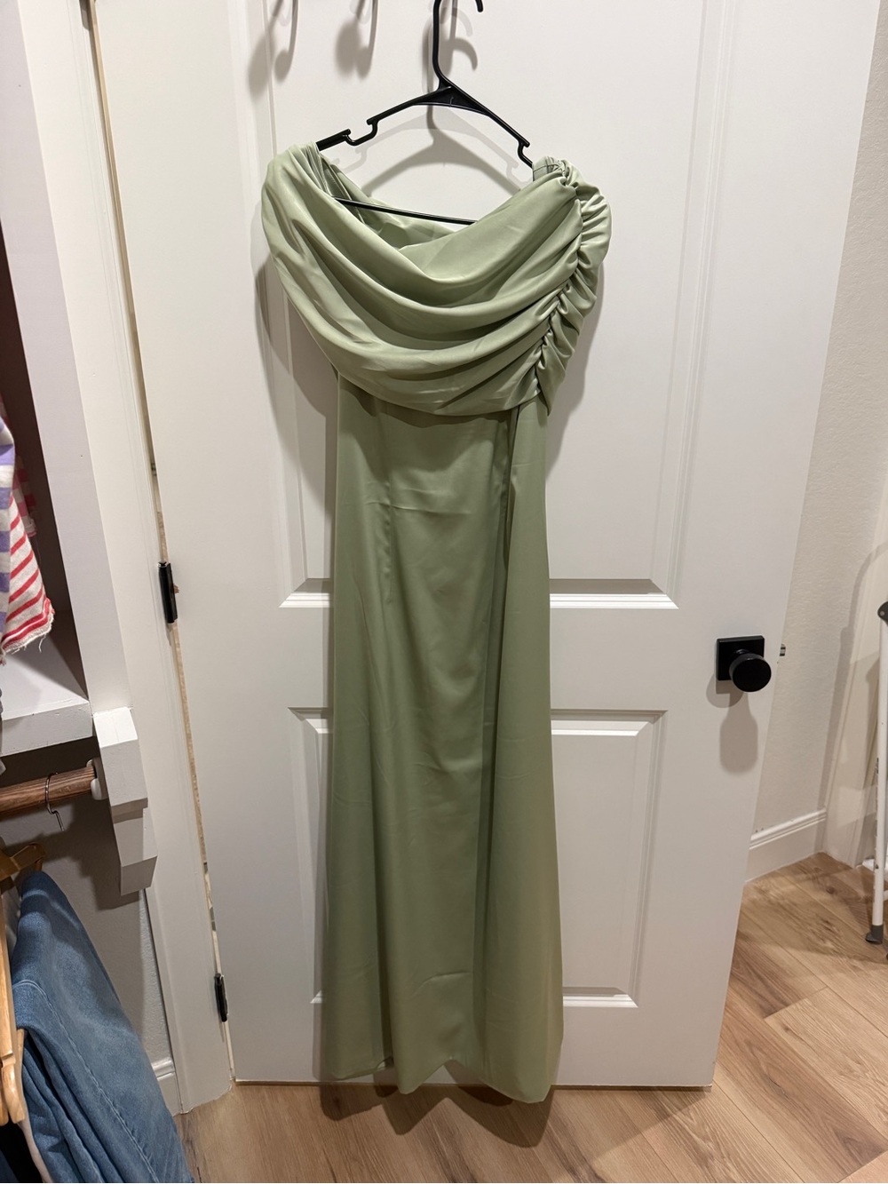 Elegant Sage Green Draped Evening Dress